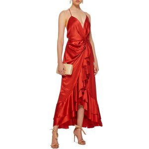 Johanna Ortiz Perfumero Red Silk Wrap Dress Maxi